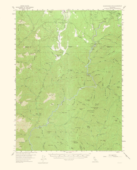 Topographical Map - Shoeinhorse Mountain California Quad - USGS 1964 - 23 x 28.43 - Vintage Wall Art