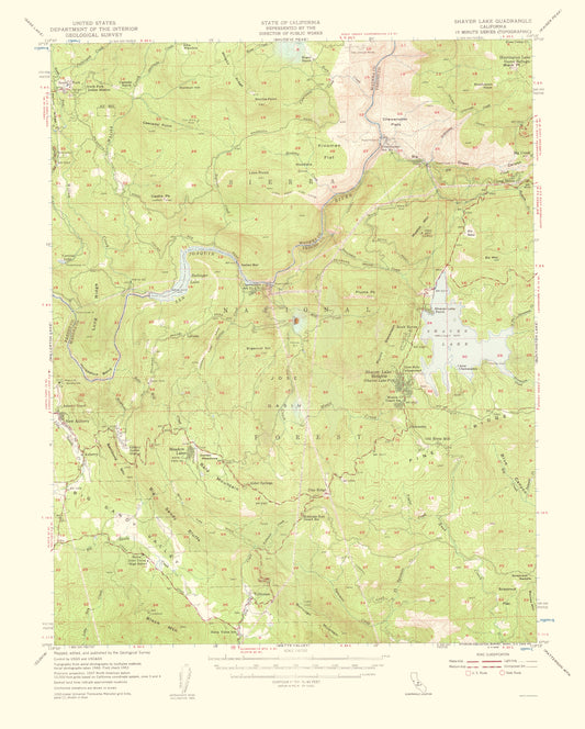 Topographical Map - Shaver Lake California Quad - USGS 1959 - 23 x 28.67 - Vintage Wall Art