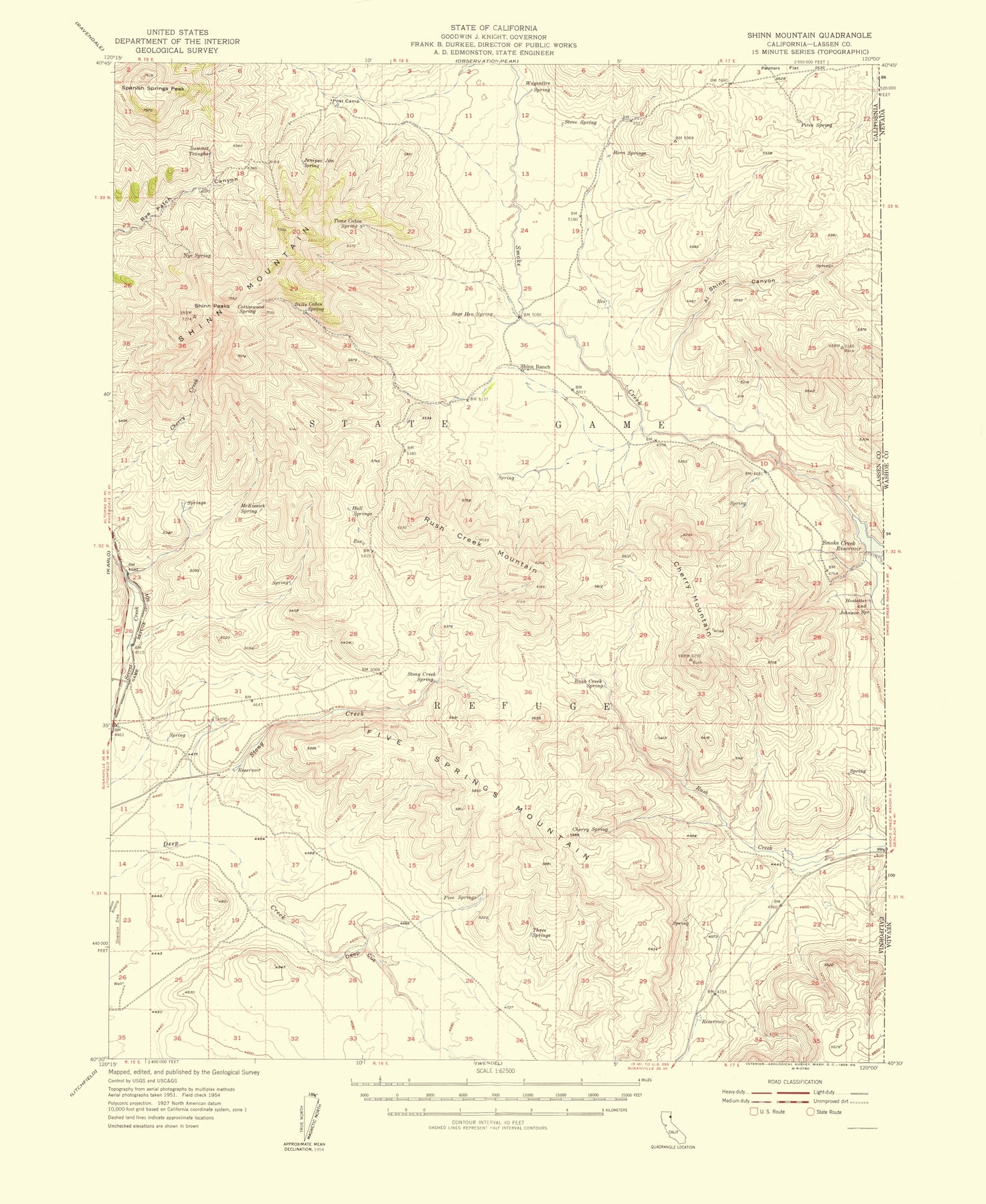 Topographical Map - Shinn Mountain California Quad - USGS 1956 - 23 x 28.10 - Vintage Wall Art