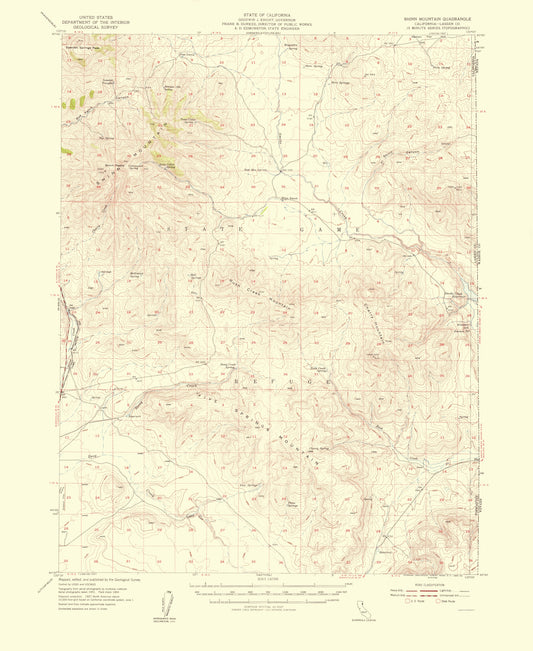 Topographical Map - Shinn Mountain California Quad - USGS 1956 - 23 x 28.10 - Vintage Wall Art