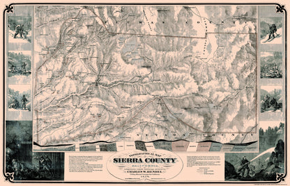 Historic County Map - Sierra County California - Hendel 1874 - 35.88 x 23 - Vintage Wall Art