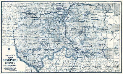 Historic County Map - Siskiyou County California - Denny 1905 - 37.94 x 23 - Vintage Wall Art