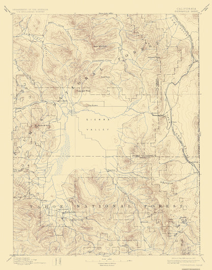 Topographical Map - Sierraville California Sheet - USGS 1894 - 23 x 29.19 - Vintage Wall Art