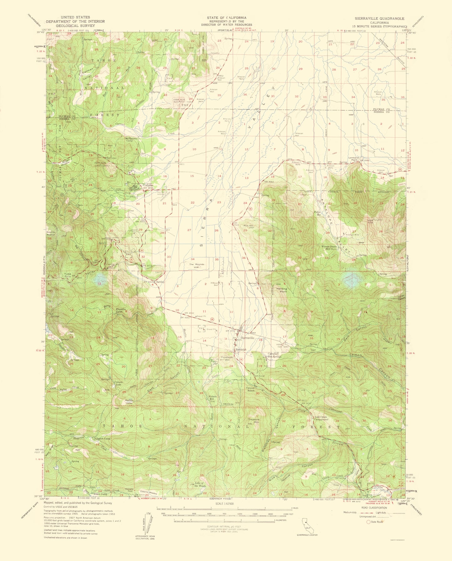 Topographical Map - Sierraville California Quad - USGS 1960 - 23 x 28.56 - Vintage Wall Art