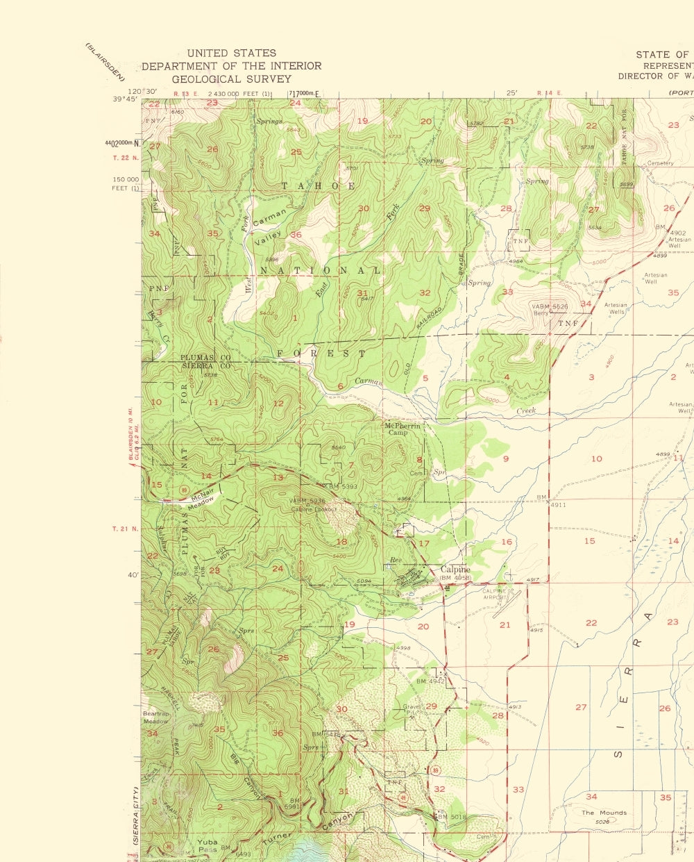 Topographical Map - Sierraville California Quad - USGS 1960 - 23 x 28.56 - Vintage Wall Art