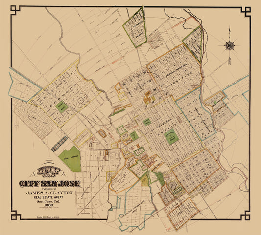 Historic City Map - San Jose California - Clayton 1886 - 25.50 x 23 - Vintage Wall Art