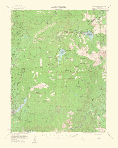 Topographical Map - Silver Lake California Quad - USGS 1962 - 23 x 28.74 - Vintage Wall Art