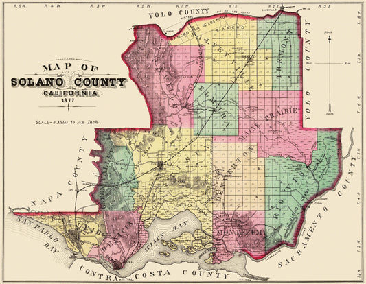 Historic County Map - Solano County California - Thompson 1877 - 29.56 x 23 - Vintage Wall Art