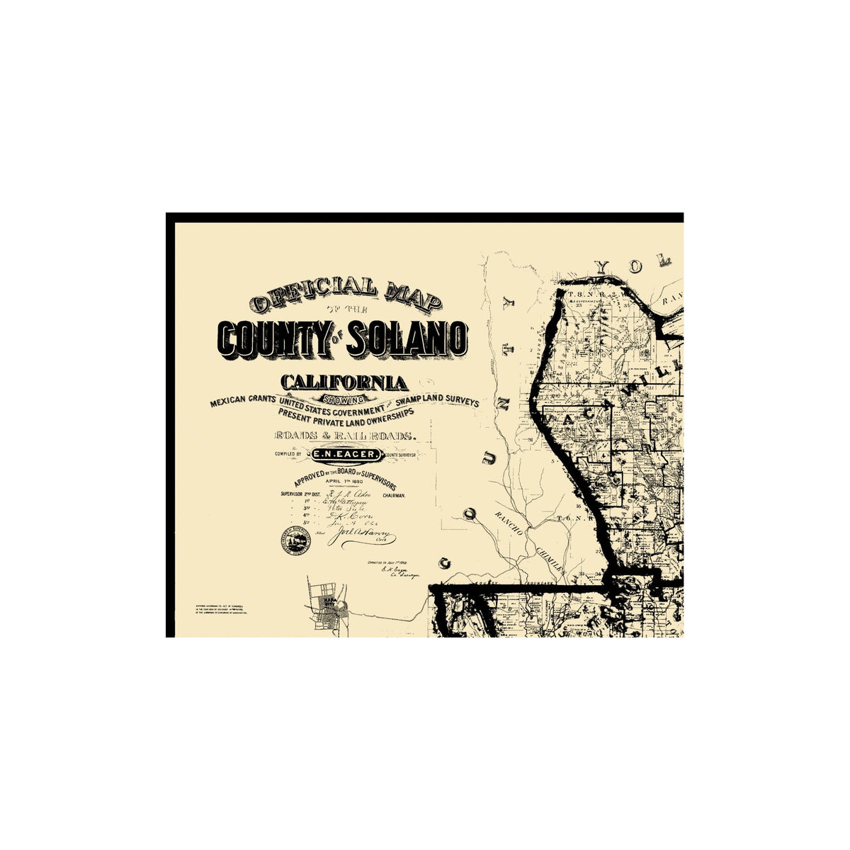 Solano Map Historic County Map - Solano County California - Eager 1890 - 28.06 x ...