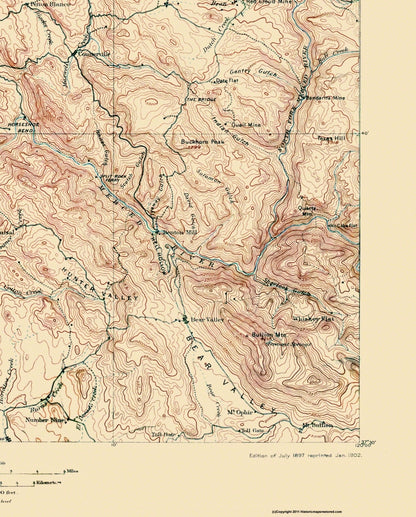Topographical Map - Sonora California Quad - USGS 1897 - 23 x 28.56 - Vintage Wall Art