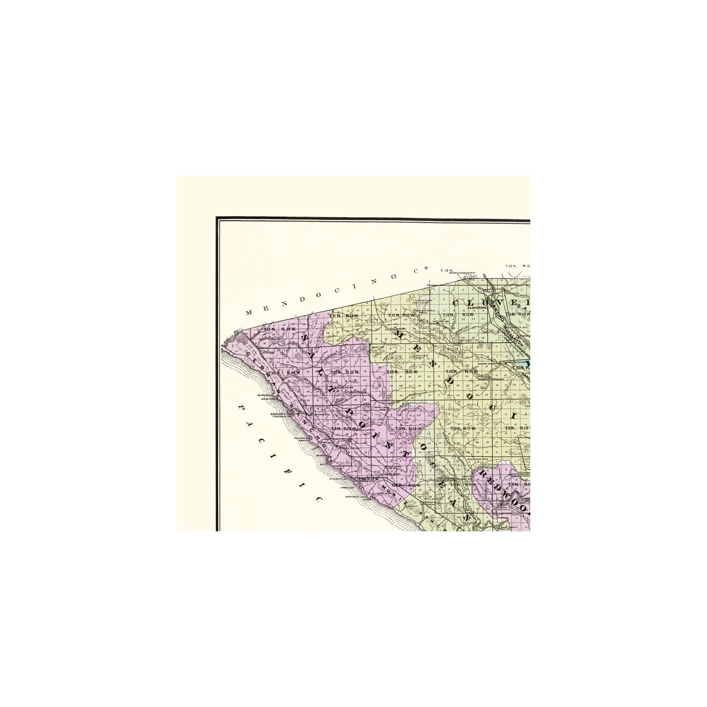 Historic County Map - Sonoma County California - Thompson 1877 - 23 x 23.17 - Vintage Wall Art