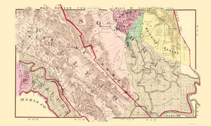 Historic County Map - Sonoma South County California - Thompson 1877 - 23 x 38.63 - Vintage Wall Art