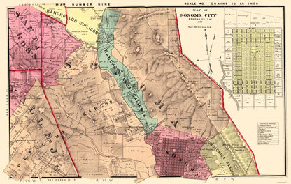 Historic County Map - Sonoma Southeast County California - Thompson 1877 - 23 x 36.25 - Vintage Wall Art