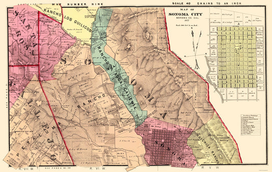 Historic County Map - Sonoma Southeast County California - Thompson 1877 - 23 x 36.25 - Vintage Wall Art