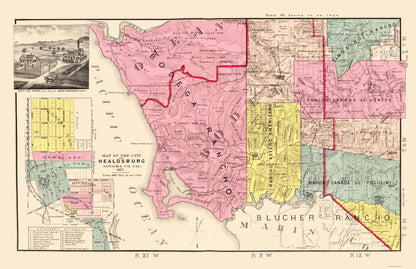 Historic County Map - Sonoma Southwest Coastal County California - Thompson 1877 - 23 x 35 - Vintage Wall Art