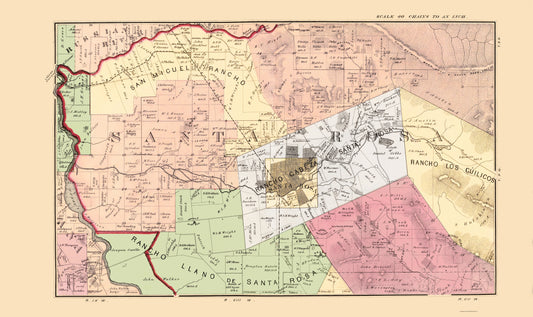 Historic County Map - Sonoma Central County California - Thompson 1877 - 23 x 38.63 - Vintage Wall Art