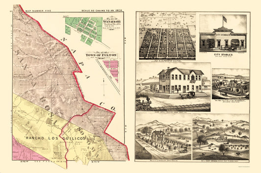 Historic County Map - Sonoma Northeast County California - Thompson 1877 - 23 x 34.73 - Vintage Wall Art