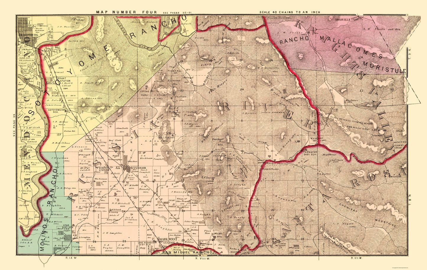 Historic County Map - Sonoma East Centra Countyl California - Thompson 1877 - 23 x 36.30 - Vintage Wall Art