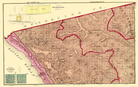 Historic County Map - Sonoma Northwest County California - Thompson 1877 - 23 x 36.28 - Vintage Wall Art