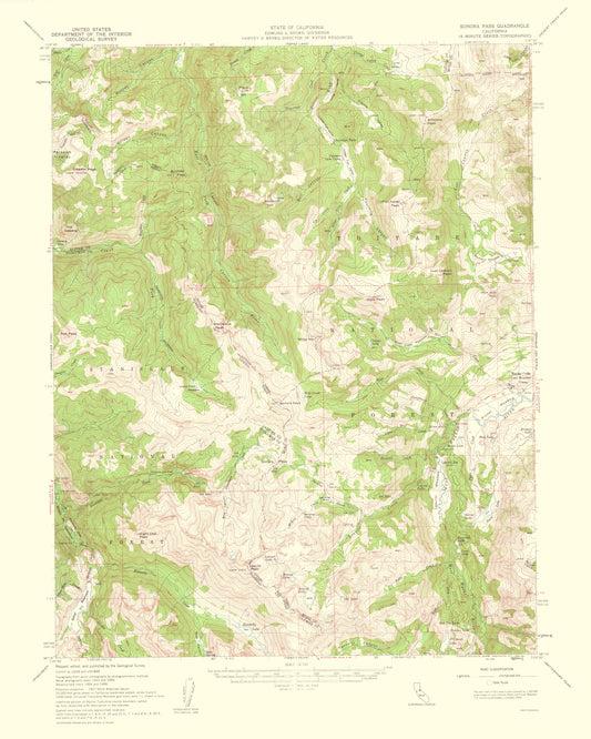 Topographical Map - Sonora Pass California Quad - USGS 1961 - 23 x 28.73 - Vintage Wall Art