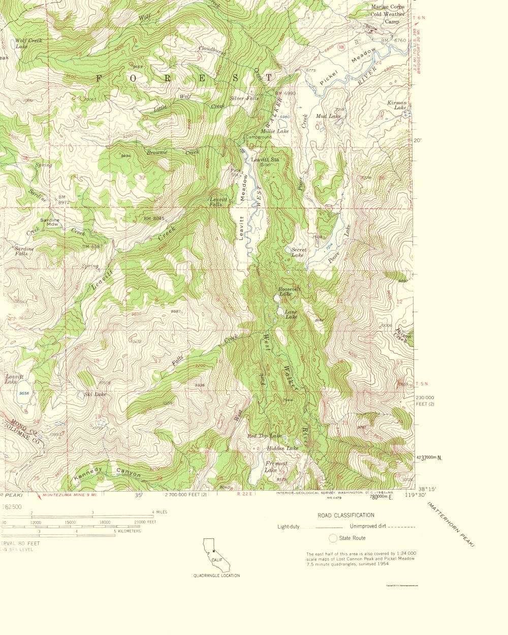 Topographical Map - Sonora Pass California Quad - USGS 1961 - 23 x 28.73 - Vintage Wall Art
