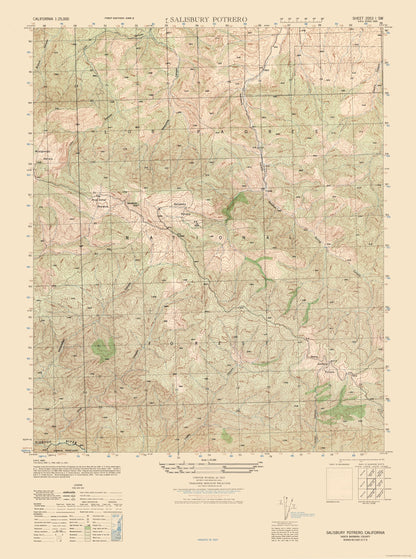 Topographical Map - Salisbury Potrero Sheet - US Army 1944 - 23 x 30.93 - Vintage Wall Art