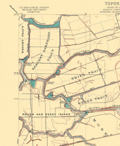 Topographical Map - Stockton California Quad - USGS 1913 - 23 x 27.88 - Vintage Wall Art