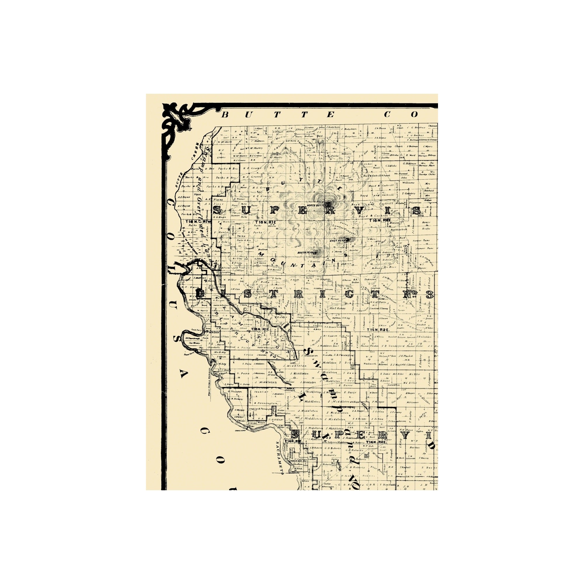 Historic County Map - Sutter County California - Pennington 1873 - 23 ...