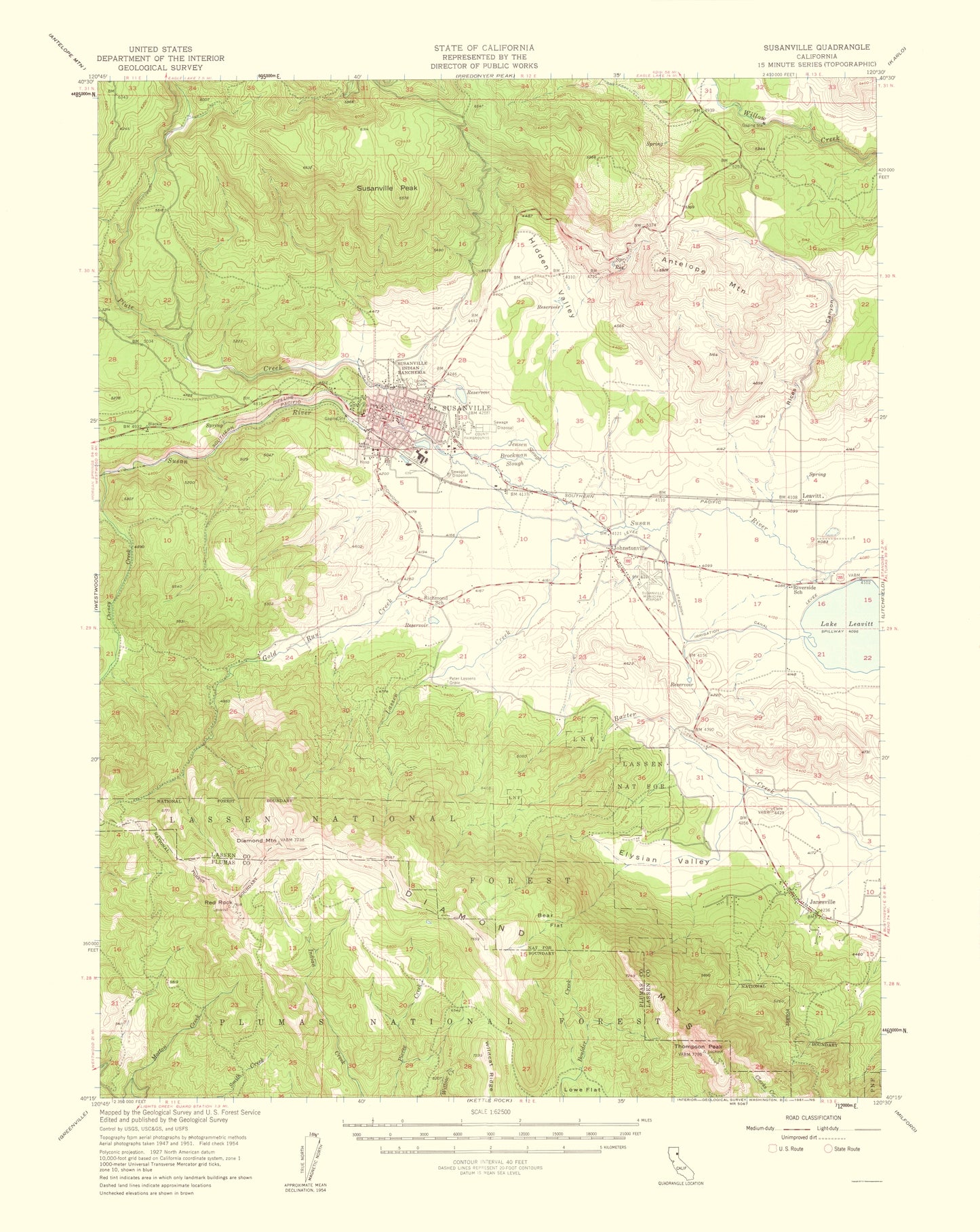 Topographical Map - Susanville California Quad - USGS 1954 - 23 x 28.90 - Vintage Wall Art