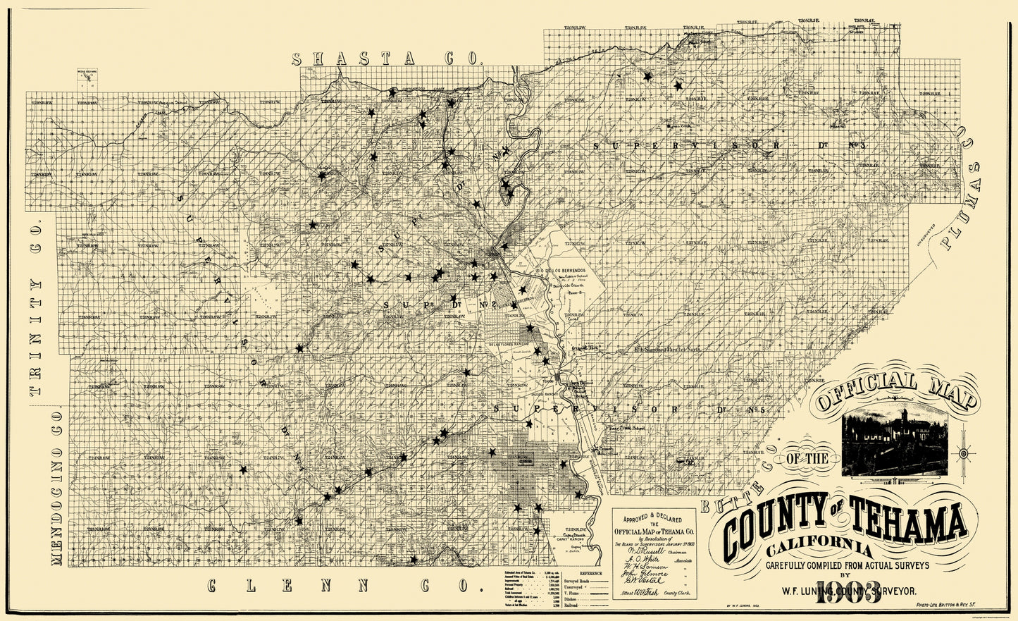 Historic County Map - Tehama County California - Luning 1903 - 37.69 x 23 - Vintage Wall Art