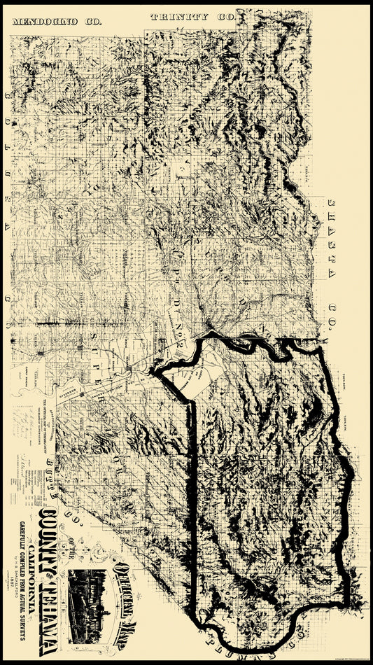 Historic County Map - Tehama County California - Shackelford 1887 - 23 x 41 - Vintage Wall Art