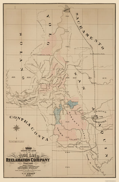 Historic County Map - Yolo San Joaquin County California - Gibbes 1869 - 23 x 35.00 - Vintage Wall Art