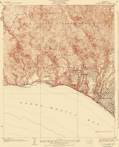 Topographical Map - Topanga Canyon California Quad - USGS 1928 - 23 x 28.44 - Vintage Wall Art