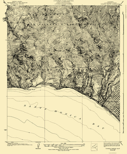 Topographical Map - Topanga Canyon California Quad - USGS 1926 - 23 x 27.72 - Vintage Wall Art