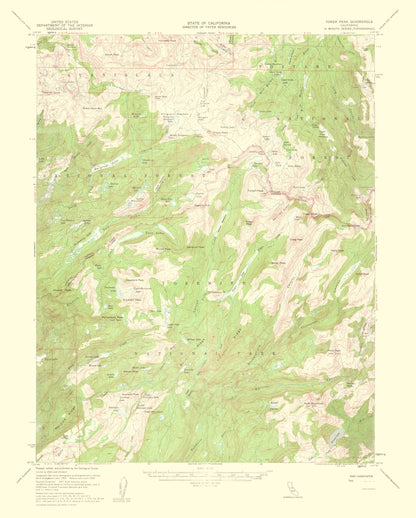 Topographical Map - Tower Peak California Quad - USGS 1956 - 23 x 28.64 - Vintage Wall Art