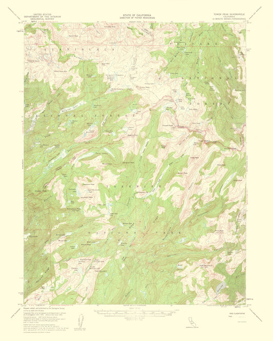 Topographical Map - Tower Peak California Quad - USGS 1956 - 23 x 28.64 - Vintage Wall Art