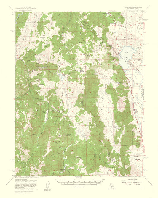 Topographical Map - Topaz Lake California Nevada Quad - USGS 1956 - 23 x 28.73 - Vintage Wall Art