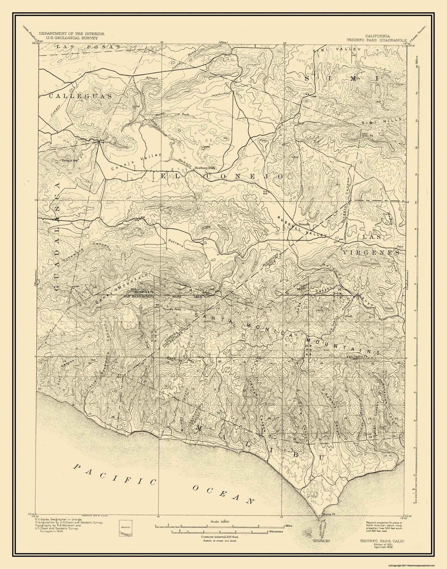 Topographical Map - Triunfo Pass California Quad - USGS 1921 - 23 x 29.31 - Vintage Wall Art