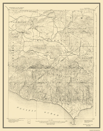 Topographical Map - Triunfo Pass California Quad - USGS 1921 - 23 x 29.31 - Vintage Wall Art