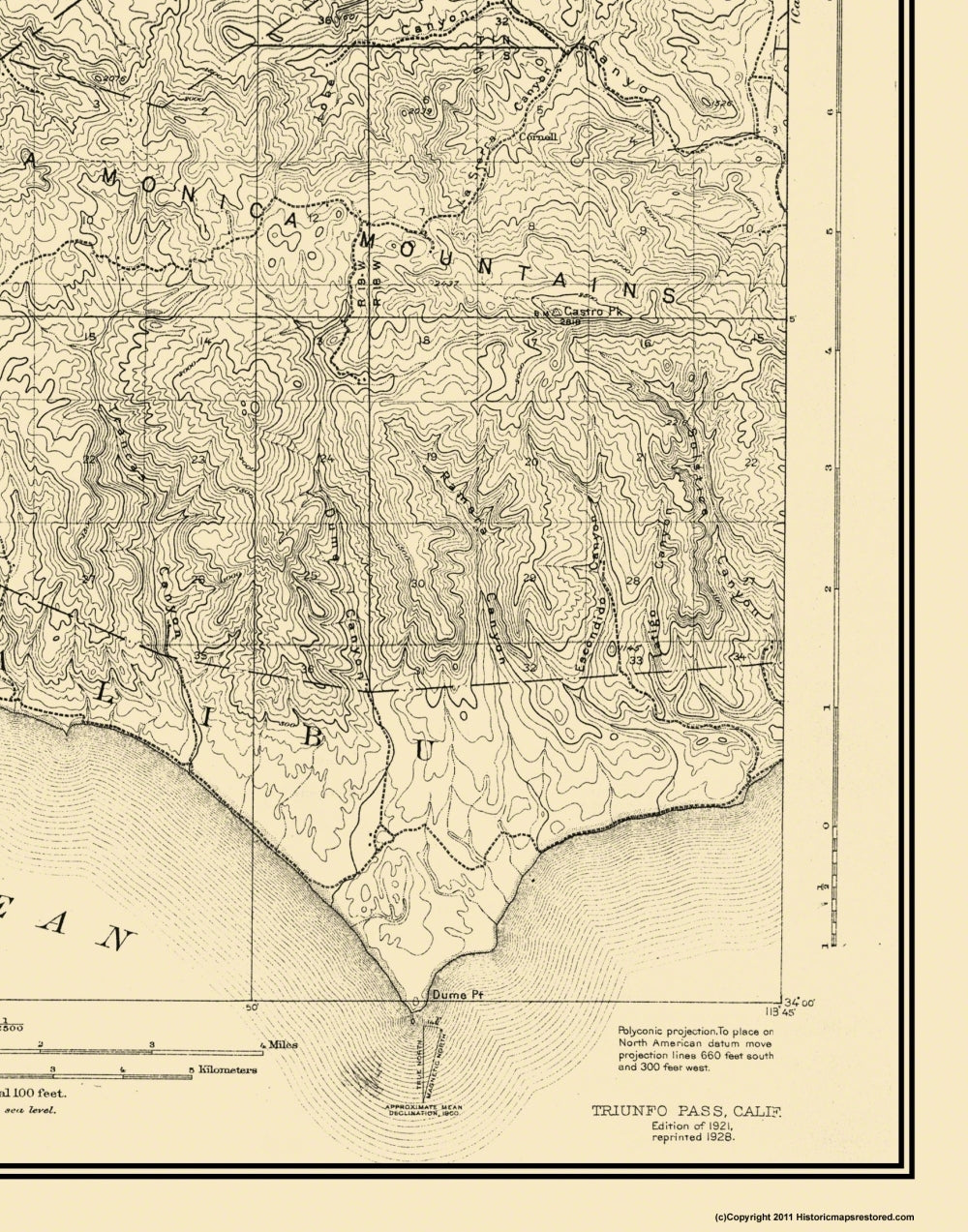 Topographical Map - Triunfo Pass California Quad - USGS 1921 - 23 x 29.31 - Vintage Wall Art