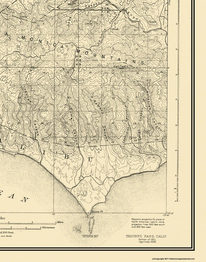 Topographical Map - Triunfo Pass California Quad - USGS 1921 - 23 x 29.31 - Vintage Wall Art