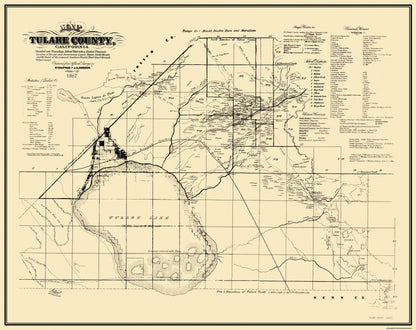 Historic County Map - Tulare County California - Chapman 1867 - 29 x 23 - Vintage Wall Art