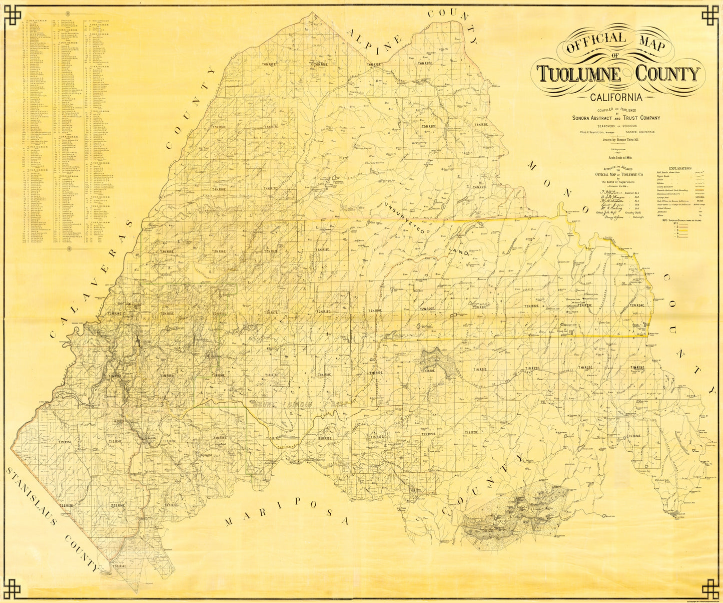 Historic County Map - Tuolumne County California - Segerstrom 1907 - 27.63 x 23 - Vintage Wall Art