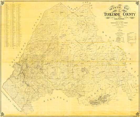 Historic County Map - Tuolumne County California - Segerstrom 1907 - 27.63 x 23 - Vintage Wall Art