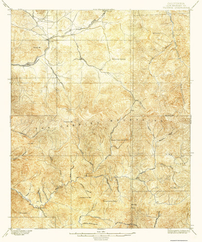 Topographical Map - Tujunga California Quad - USGS 1897 - 23 x 27.63 - Vintage Wall Art