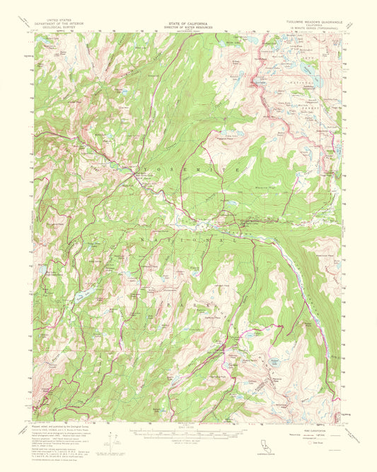 Topographical Map - Tuolumne Meadows California Quad - USGS 1956 - 23 x 28.73 - Vintage Wall Art