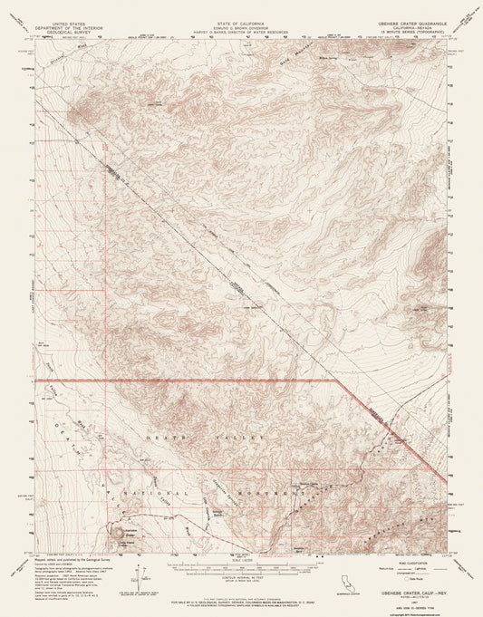 Topographical Map - Ubehebe Crater California Nevada Quad - USGS 1957 - 23 x 29.38 - Vintage Wall Art