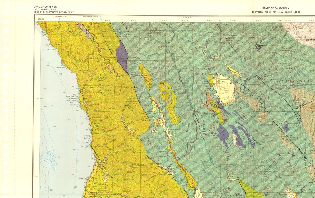 Historic Mine Map - Ukiah California Mines Sheet - Jennings 1957 - 36.56 x 23 - Vintage Wall Art