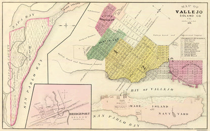 Historic City Map - Vallejo California - Thompson 1878 - 37 x 23 - Vintage Wall Art