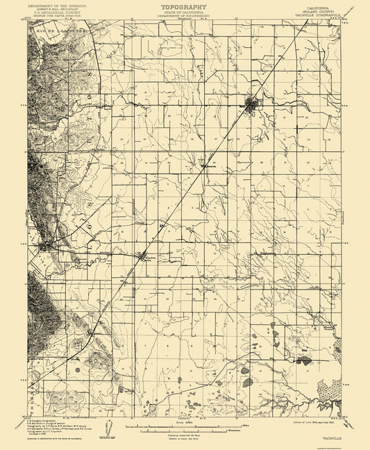 Topographical Map - Vacaville California Quad - USGS 1908 - 23 x 27.94 - Vintage Wall Art